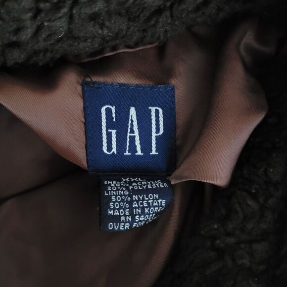 Vintage Gap Coat Women XXL Brown Faux Fur Teddy Double Breasted 90s Y2K Jacket - Picture 6 of 8